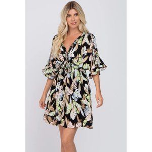 Pinkblush‎ Woman's Maternity Black Floral Button Down Ruffle Dress Size Large